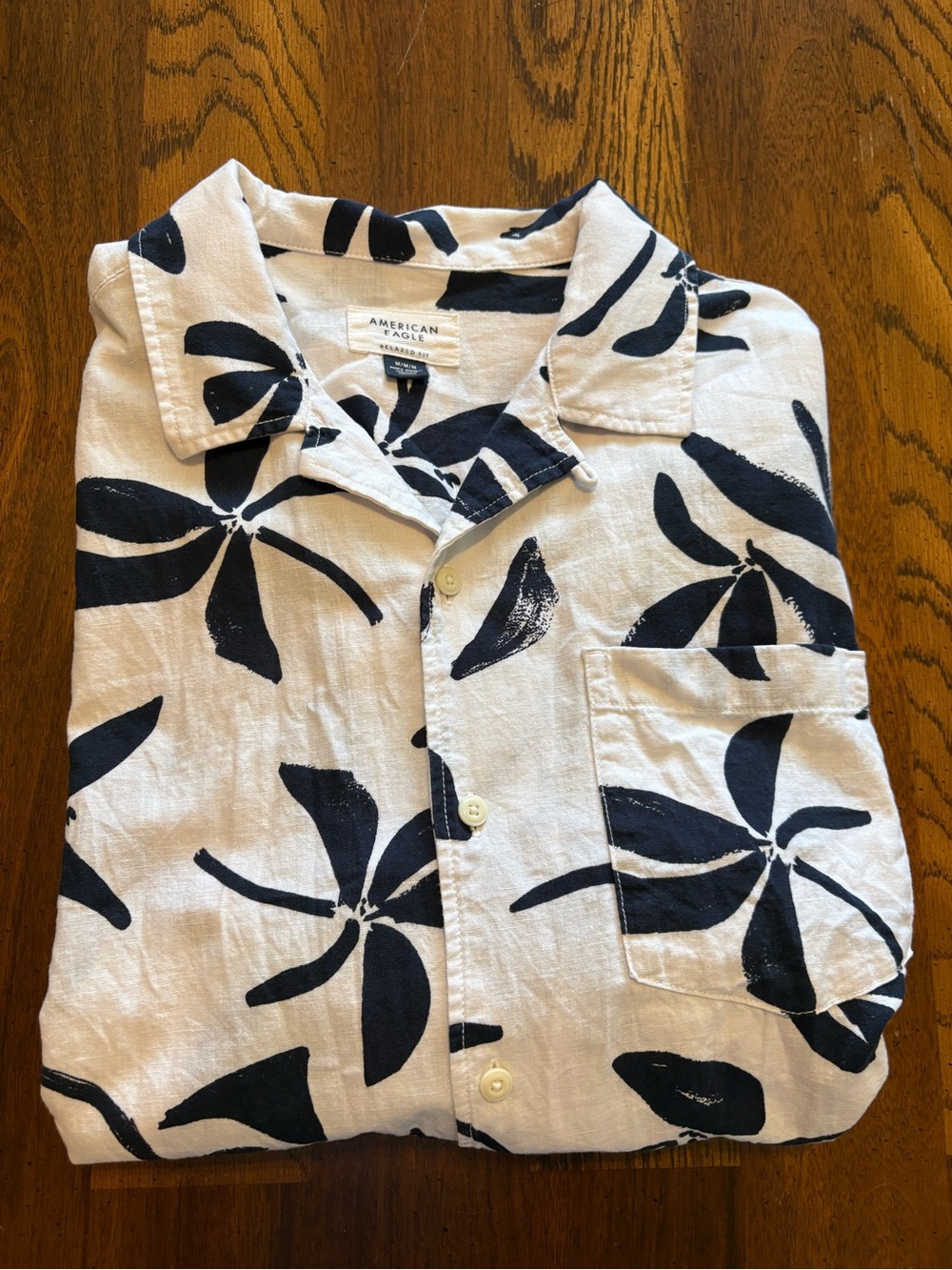 American Eagle Outfitters White Shirt with Navy Floral Print